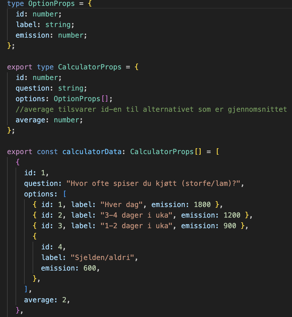 Datastrukturen til spørsmålene